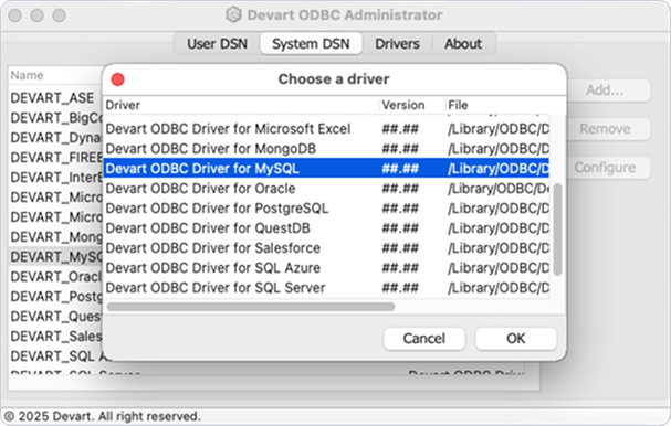 Devart ODBC Administrator
