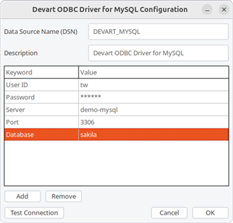 ODBC Administrator parameters