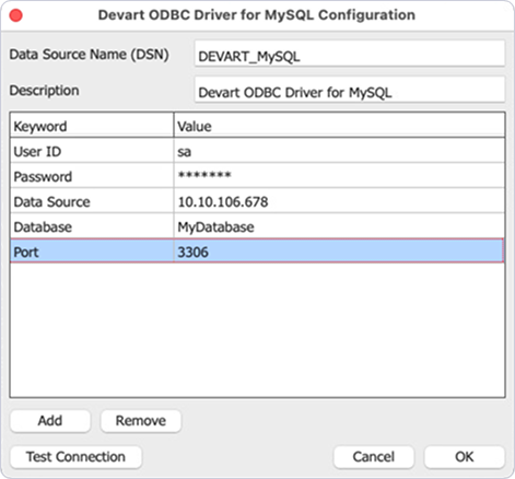 Devart ODBC Administrator parameters