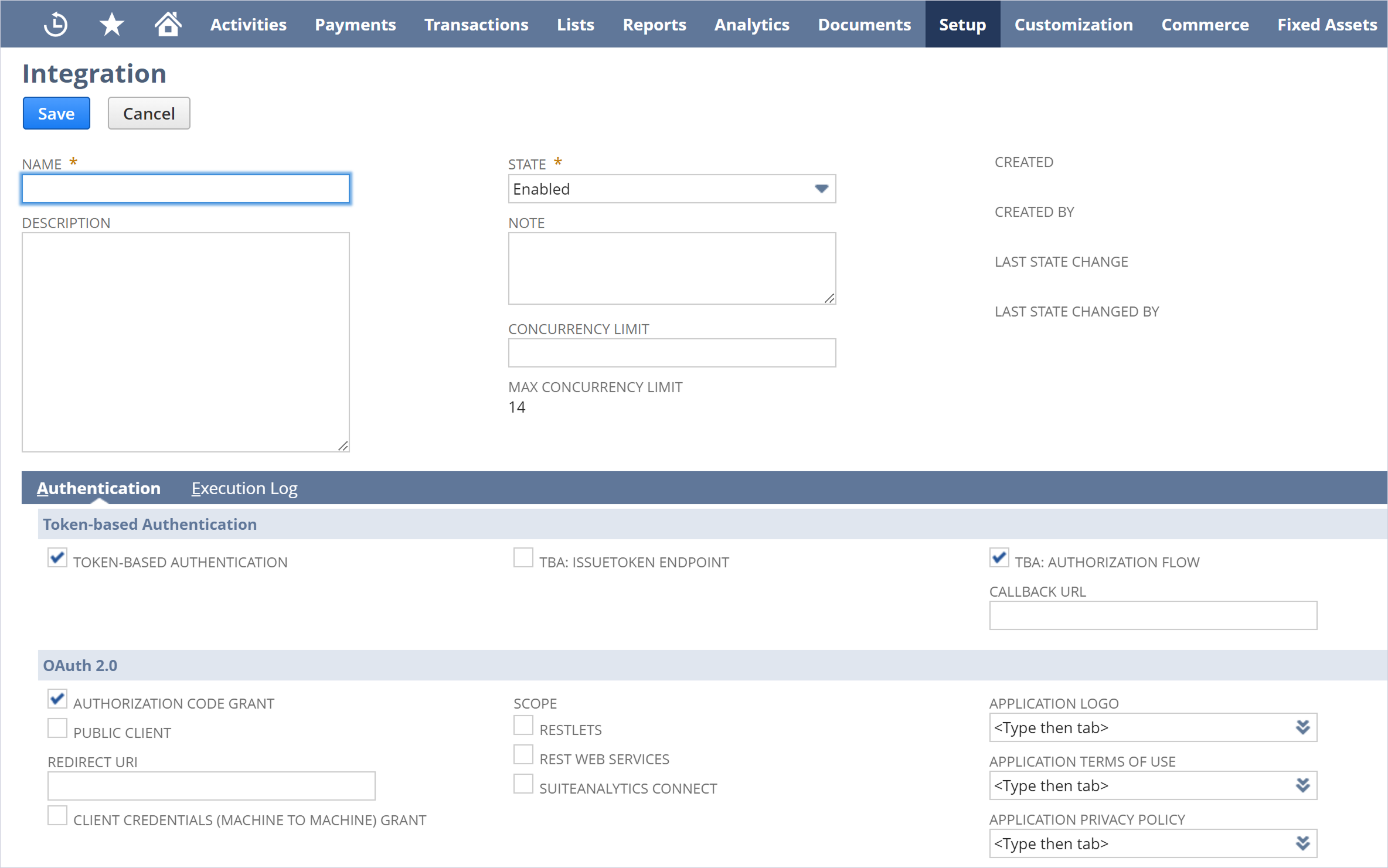Enter an application name in the Integration pane
