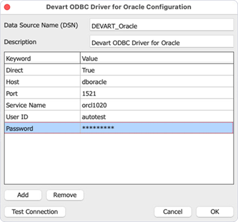 Devart ODBC Administrator parameters