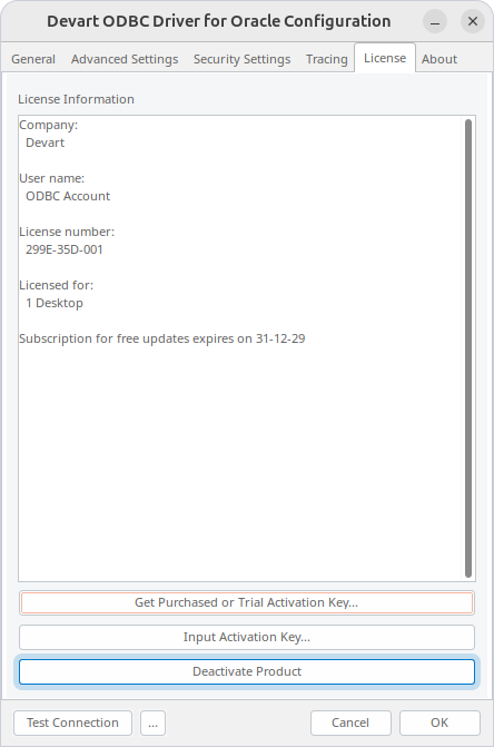 Deactivate Product button highlighted on the License tab in the diver configuration dialog