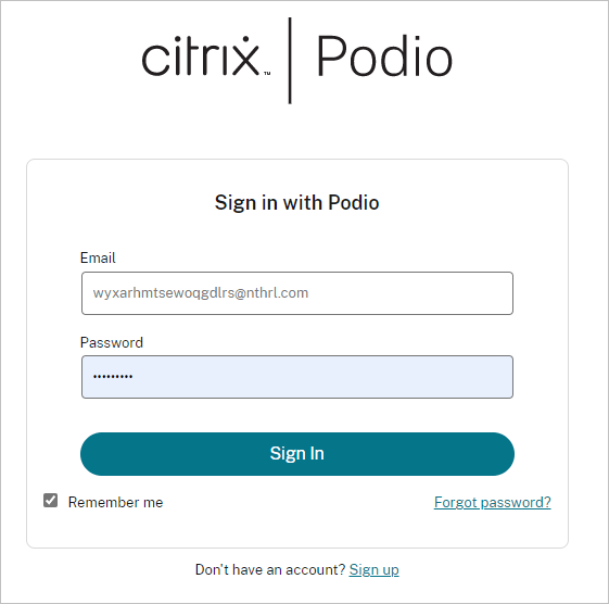 Sign in with Podio