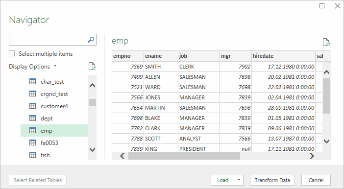 List of tables from ODBC data source