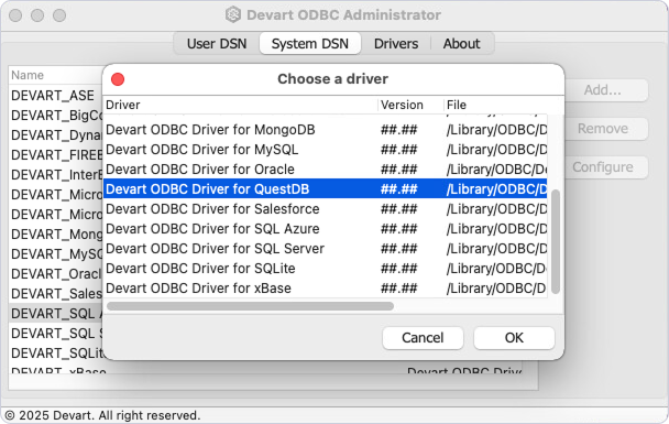 Devart ODBC Administrator