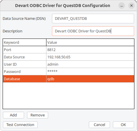 ODBC Administrator parameters