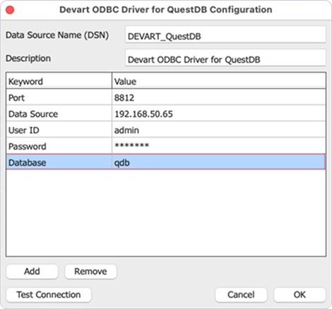 Devart ODBC Administrator parameters