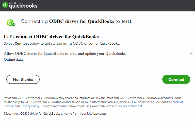 Authorization to QuickBooks