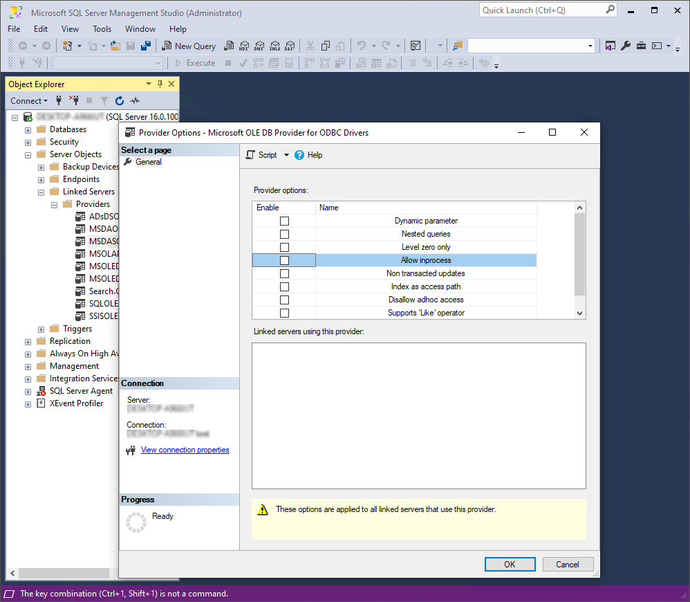 MSDASQL provider properties