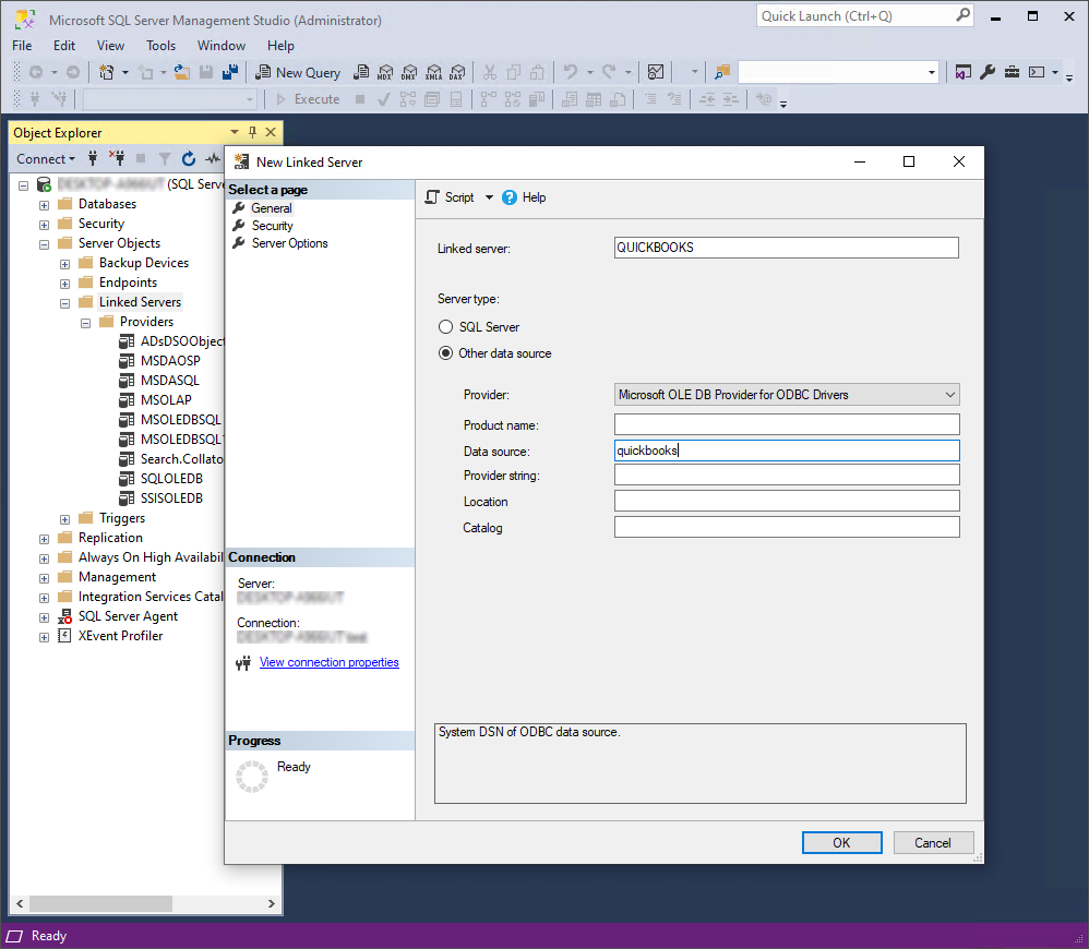 New Linked Server properties