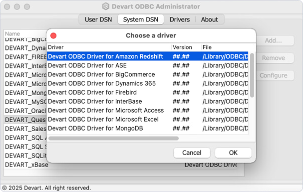 Devart ODBC Administrator