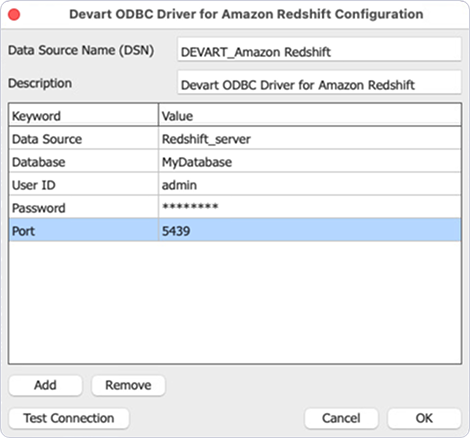 Devart ODBC Administrator parameters