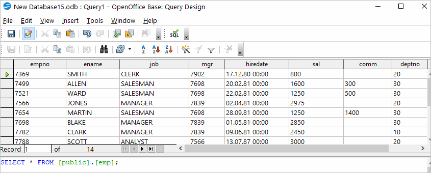 Open Office Query Result