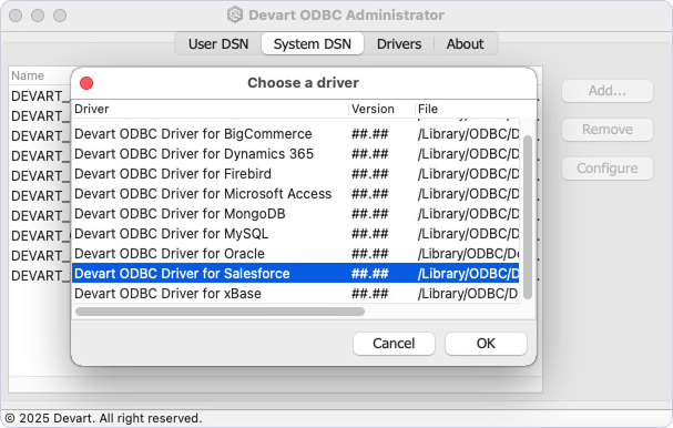 Devart ODBC Administrator