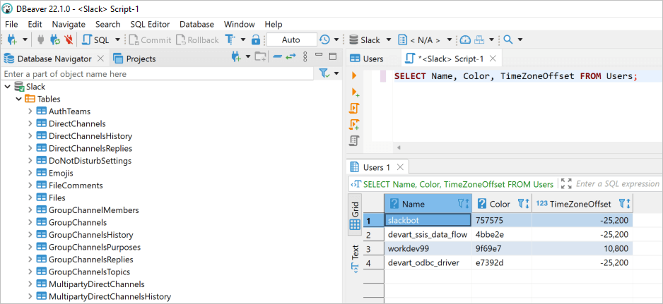 Execute SQL query in DBeaver against Slack database