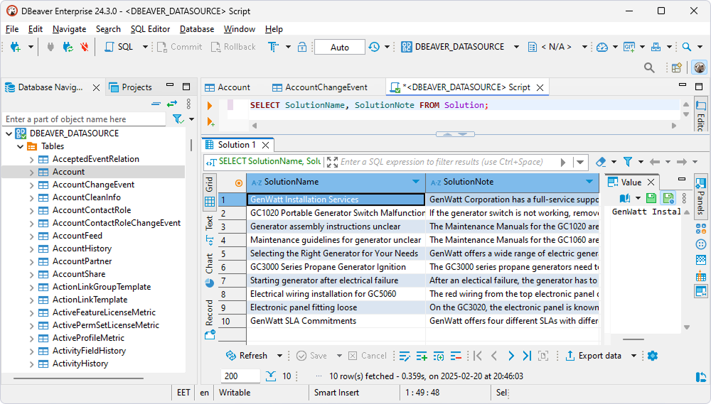 SQL query executed in DBeaver Enterprise