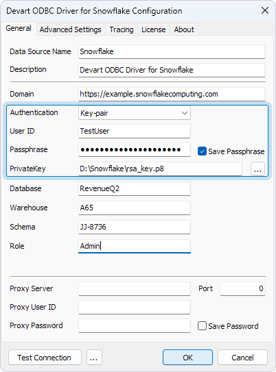 Key-pair authentication settings for Snowflake