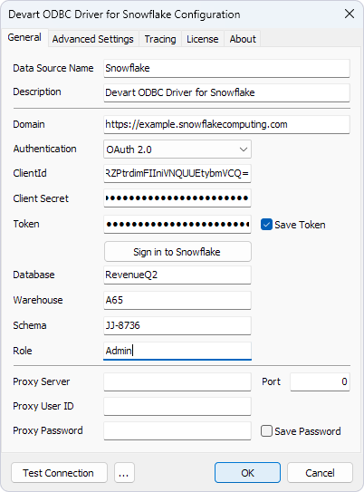 OAuth 2.0 authentication settings for Snowflake