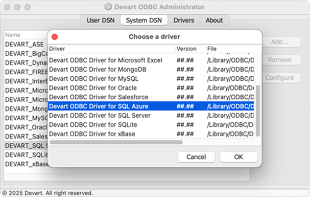 Devart ODBC Administrator