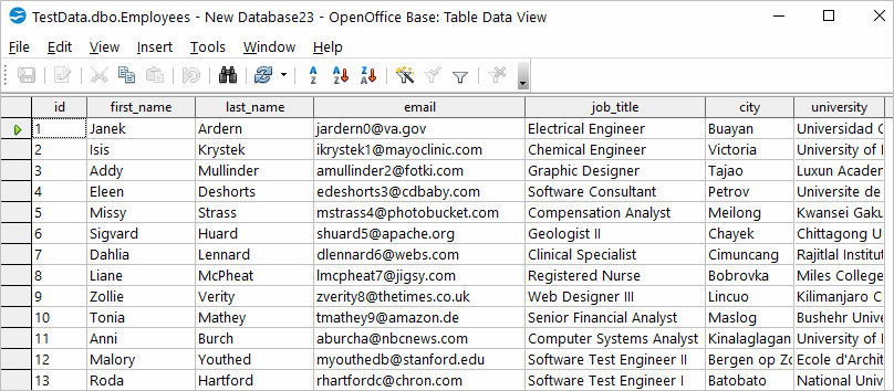 Open Office Table Data View