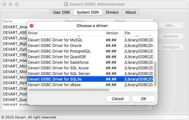 Devart ODBC Administrator