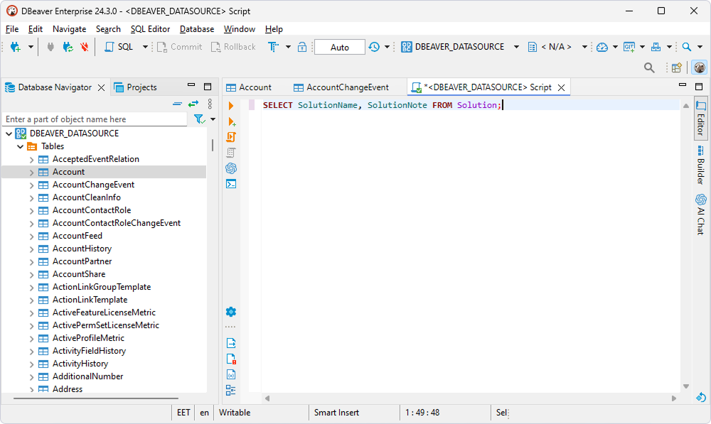 Type SQL query in DBeaver Enterprise
