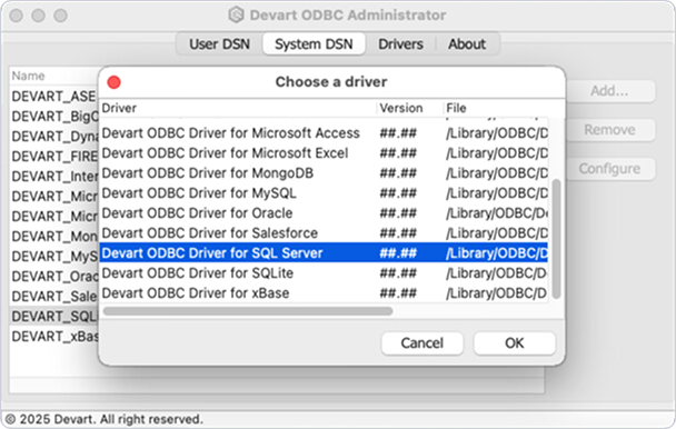 Devart ODBC Administrator