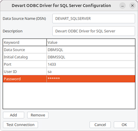 ODBC Administrator parameters