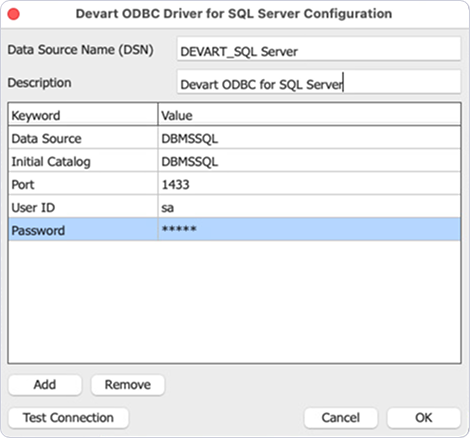 Devart ODBC Administrator parameters