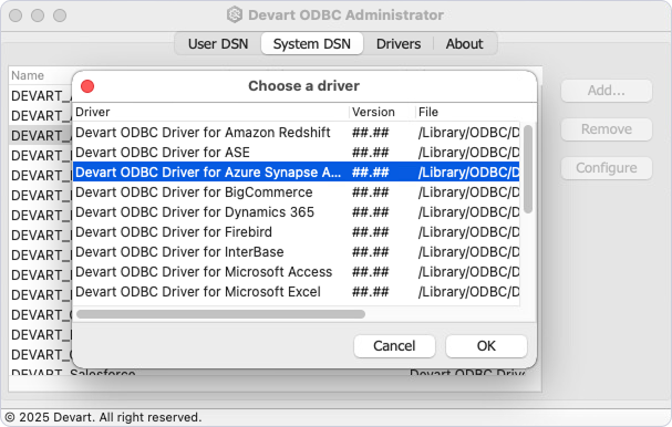 Devart ODBC Administrator
