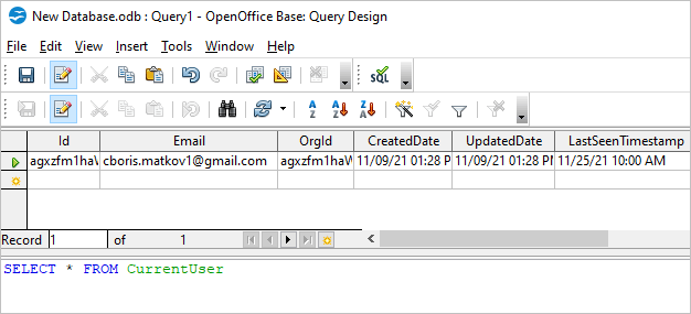 Open Office Query Result