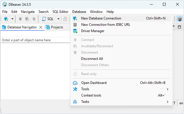 Select Database > New Database Connection