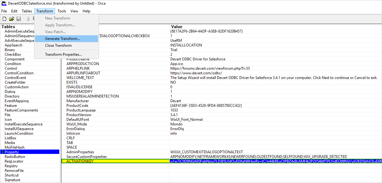 Clicking the Transform tab -> Generate Transform