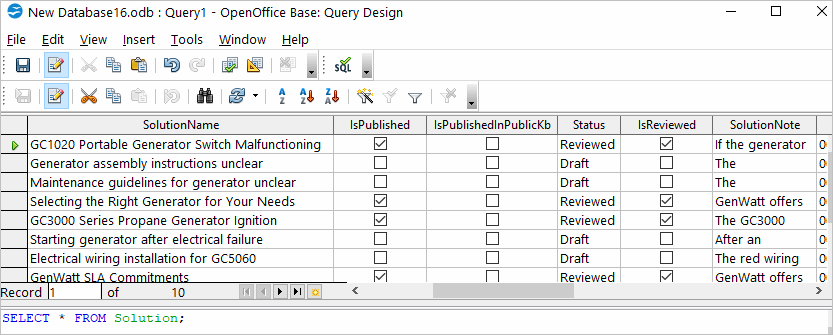 Open Office Query Result