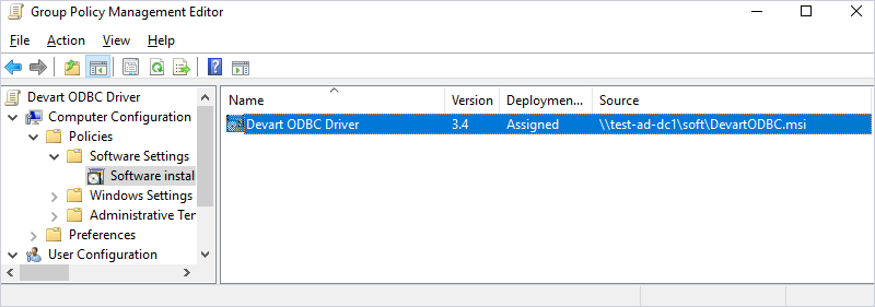 Assigned MSI file in Group Policy Management Editor