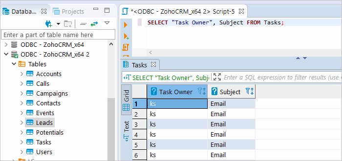 Execute SQL query in DBeaver against Zoho database