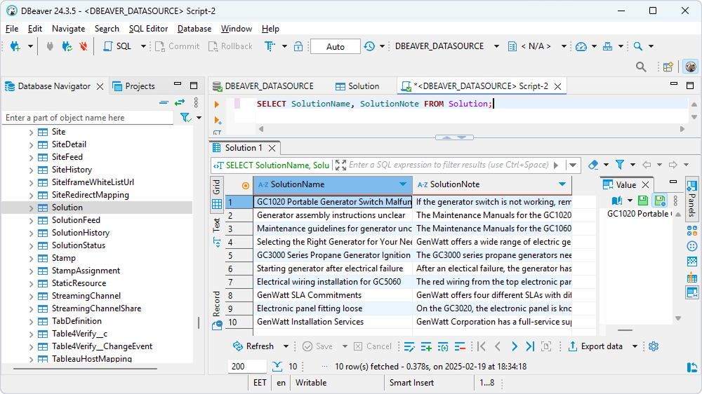 SQL query executed in DBeaver Community
