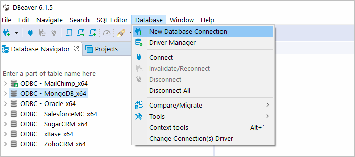 New Database Connection for Zoho Desk in DBeaver
