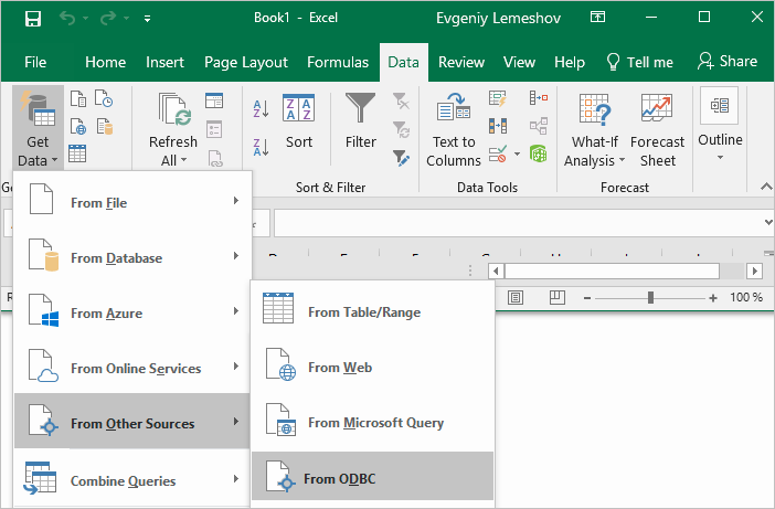 Connect Excel to ODBC data source