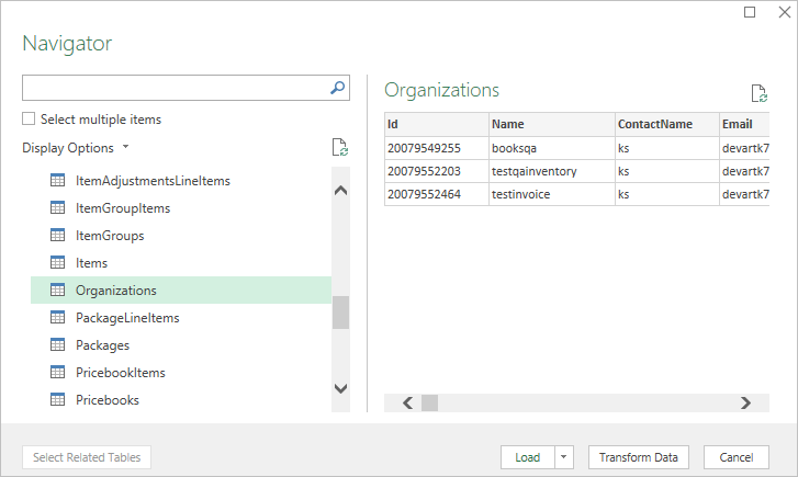 List of tables from ODBC data source