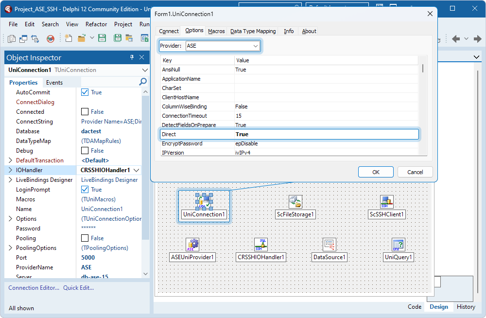 UniConnection options for the Oracle provider in Delphi.
