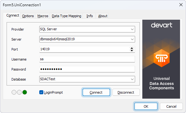 Connection to SQL Server in Delphi.